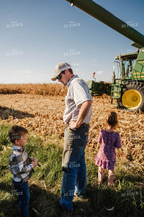 Farm Kids and Dad by Combine 115353