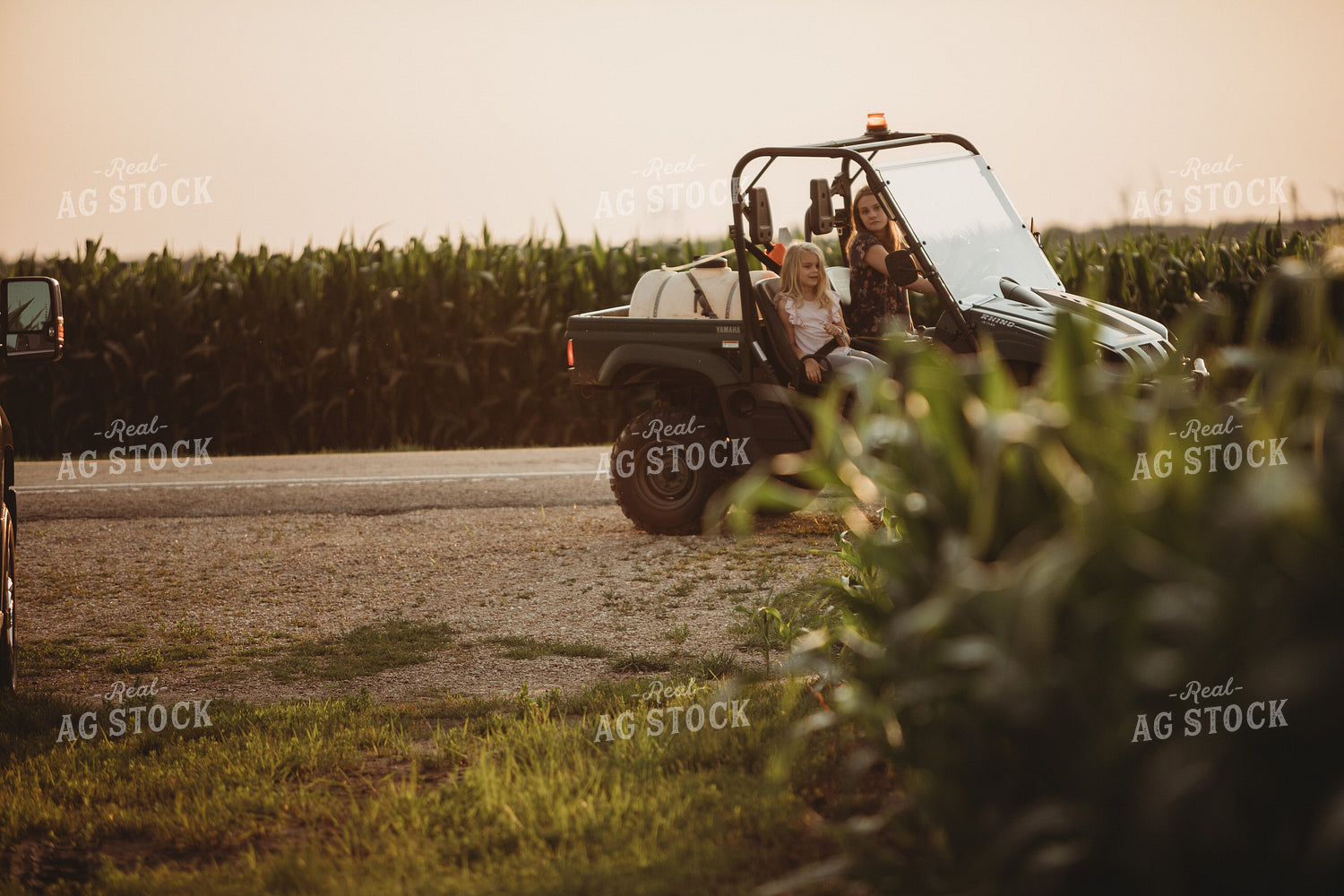 Farm Kids in UTV Alongside Corn Fields 4542