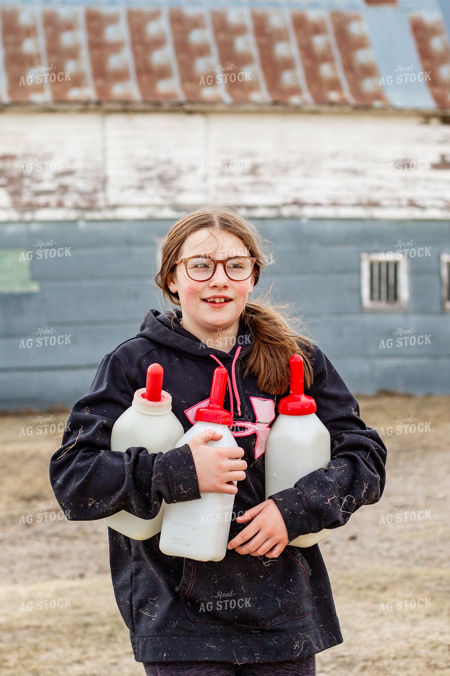 Farm Kid Carrying Calf Bottles 155382