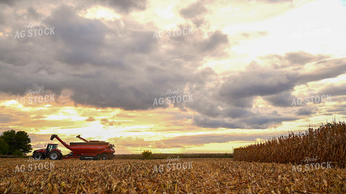 Combine Unloading Corn into Auger Wagon on the Go 25647
