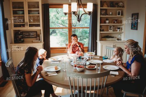 Farm Family Talking and Eating around Table 4428