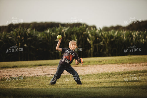 Farm Family Playing Catch Alongside Corn Field 4489