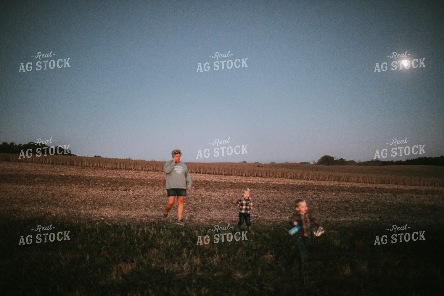 Female Farmer with Grandsons at Soybean Harvest 5188