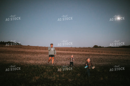 Female Farmer with Grandsons at Soybean Harvest 5188