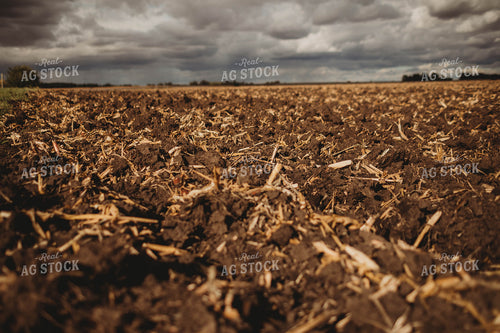 Freshly Plowed Dirt Under Cloudy Rainy Sky 3364