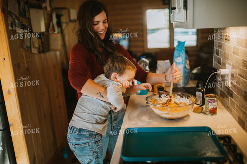 Farm Mom and Farm Kid Cooking in Kitchen 4996