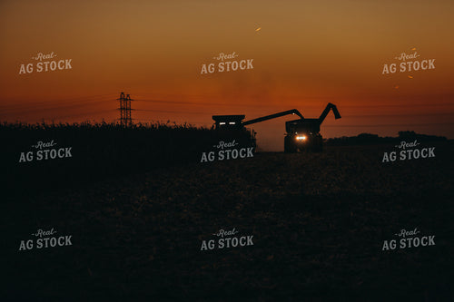 Combine and Auger Cart Harvesting Corn Field 5246