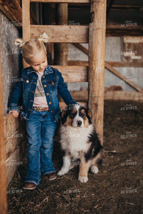 Farm Kid in Barn with Dog 61128