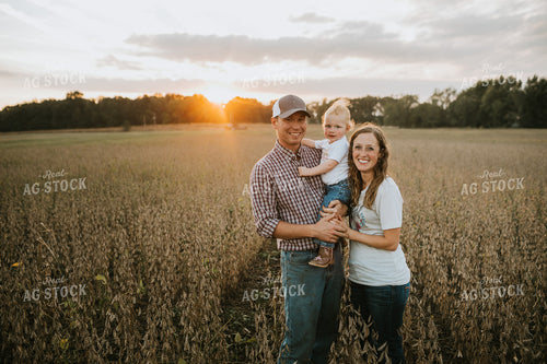 Farm Family Standing in Dried Soybean Field at Sunset 4887