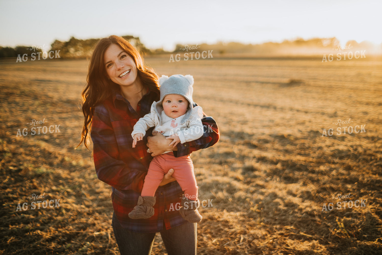 Farm Mom and Wife with Baby in Soybean Field 5101