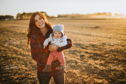 Farm Mom and Wife with Baby in Soybean Field 5101