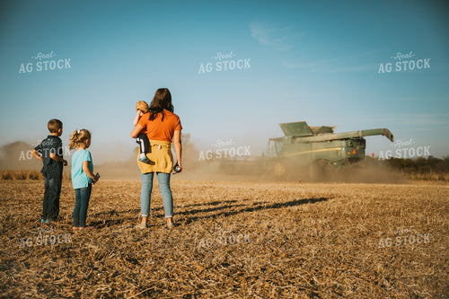 Farm Family in Field Watching Combine 7210