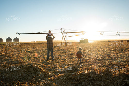 Farm Kids & Dad Watch Baling Corn Stalks 223010