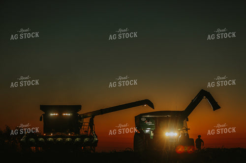 Family by Combine and Auger Cart at Sunset 5258