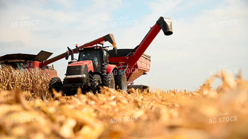 Combine Unloading Corn into Auger Wagon on the Go 25607