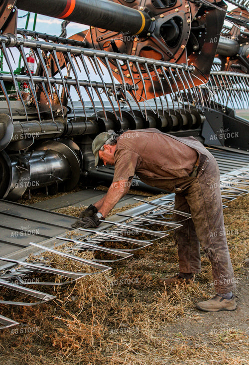 Farmer Fixing Combine Head 187095