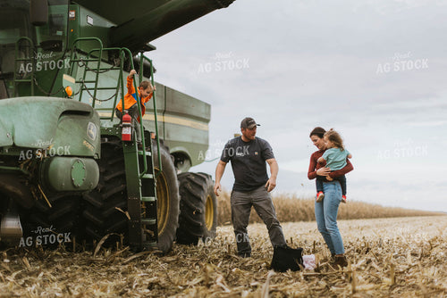 Farm Family Loading Kids into Combine 8565