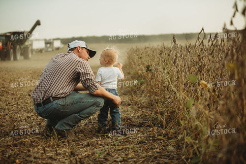 Farmer and Farm Kid Watching Combine 4822