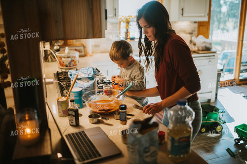 Farm Mom and Farm Kid Cooking in Kitchen 4995