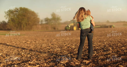 Farm Wife and Kid Watching Planter 8668