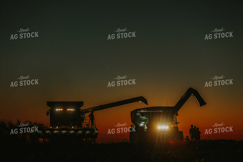 Family by Combine and Auger Cart at Sunset 5259