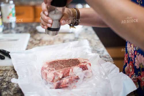 Farm Wife Prepping Steak in Kitchen 4412