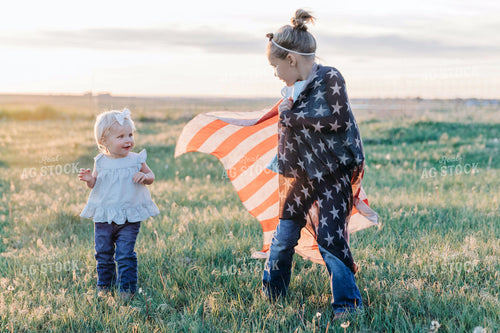 Farm Kids with American Flag 61070