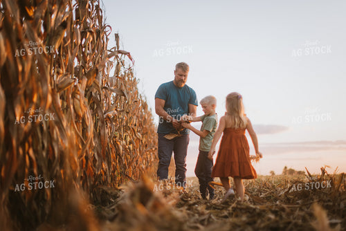 Farmer Checking Corn with Kids 9396