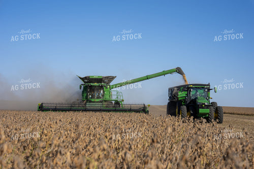 John Deere Combine Unloading on the Go During Soybean Harvest 407004