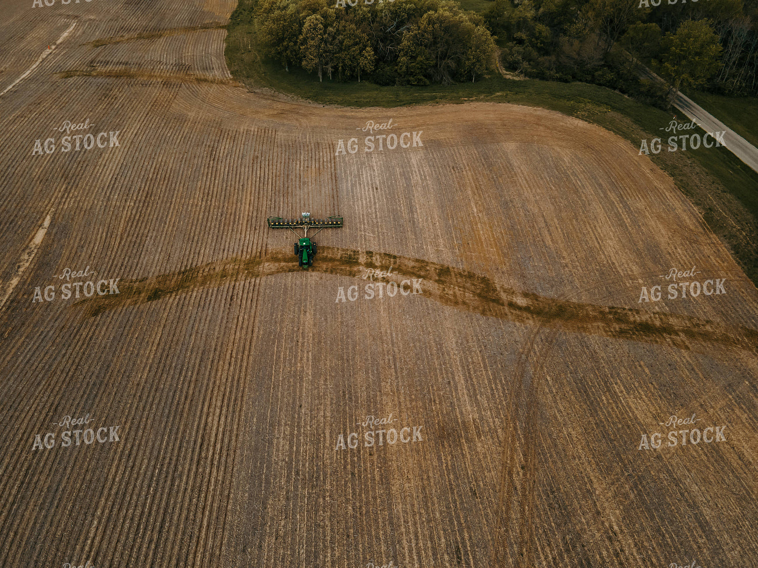 Planter on No-Till Ground with Waterways and Terraces - Drone 4052