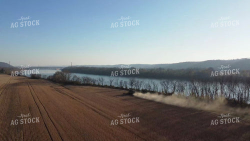 Harvesting Soybeans Along River Aerial 52582