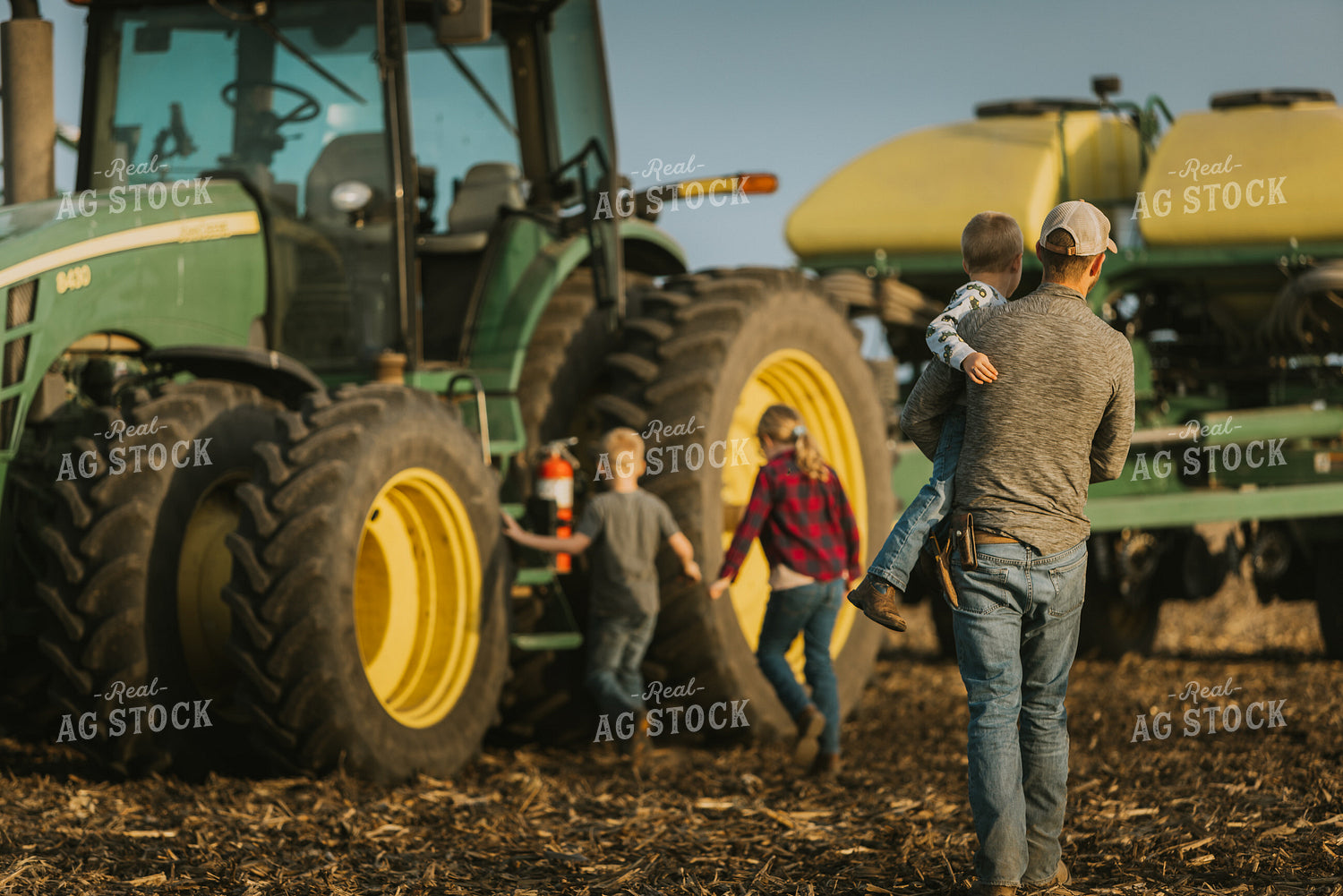 Farmer Walking to Tractor with Kids 8216
