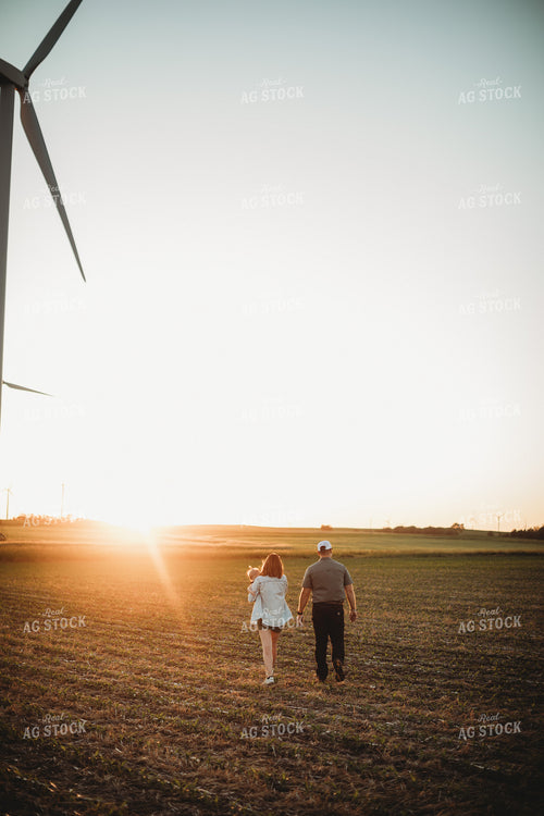 Farm Family Walking in Corn Field with Triticale Cover Crop at Sunset 5925