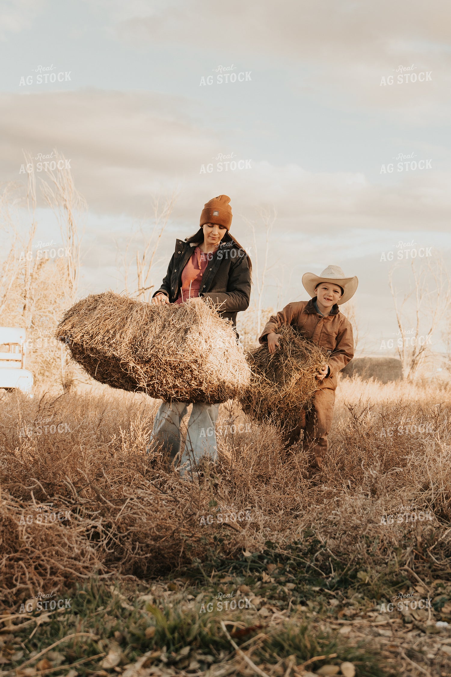 Female Rancher and Kid Doing Chores 61246