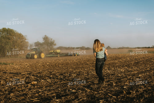 Farm Wife and Child Watch Tractor Plant 7687
