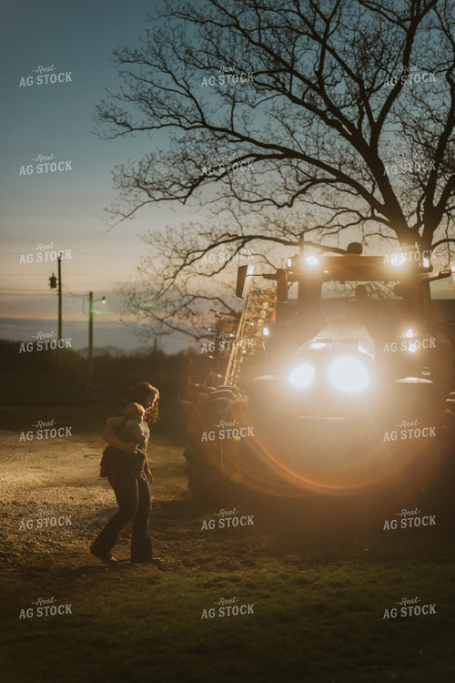 Farmer and Farm Kid Walking Towards Tractor 7477