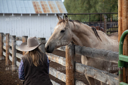 Female Rancher Feeding Horses 117095