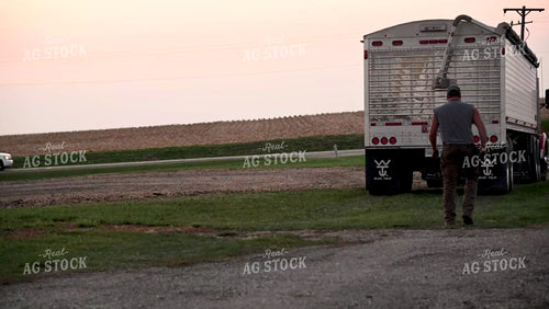 Farmer Walking alongside Semi during Harvest - 531