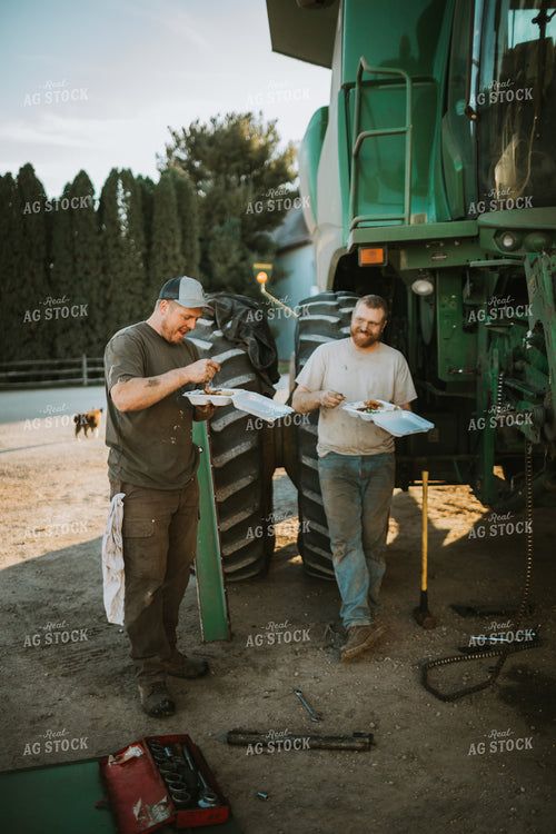 Farmers Eating Field Meals While Working on Combine 5058