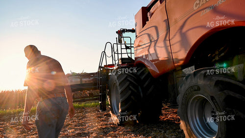Farmer Walking Alongside Combine 25527