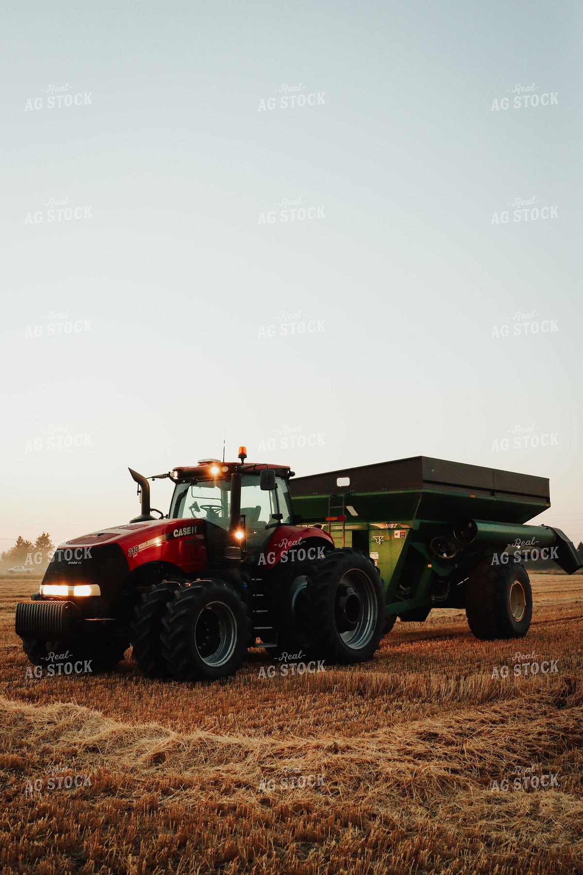Case IH Tractor Pulling Grain Cart at Harvest Dusk 403003